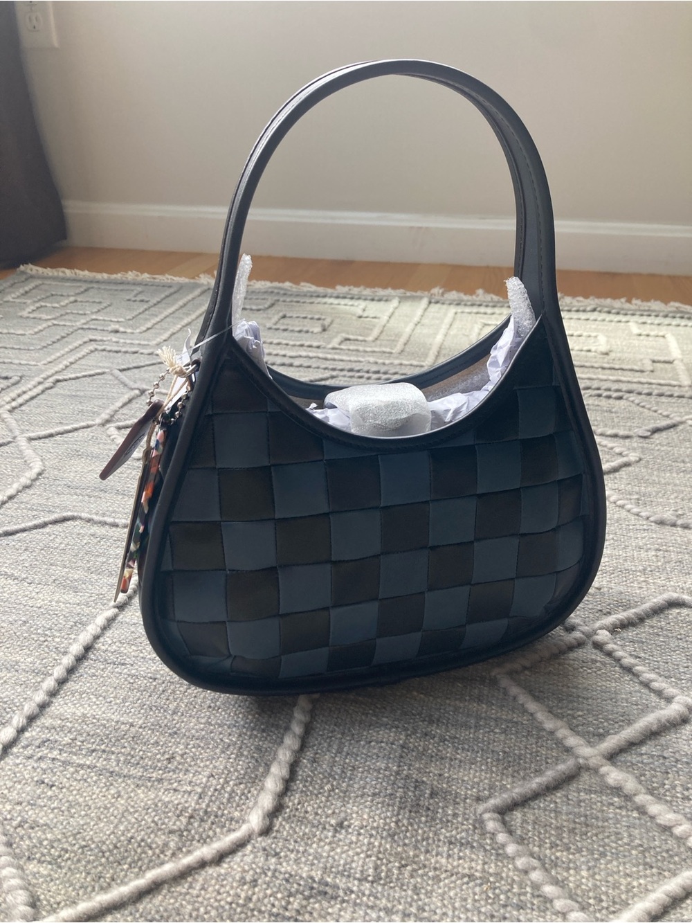 Last Chance!!! COACHTOPIA Woven Checker Hobo Shoulder Bag in Dark Blue & Black - Picture 11 of 15
